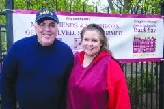 Boston City Councilor Ed Flynn with NABB Block Captain Chair Ali Foley at the Clarendon Street Playground entrance.