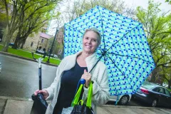 Linda Pritchard is "cleaning in the rain".